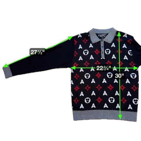 Royal Prestige Black Red Monogram Knit Polo Sweater XL Mens Retro Streetwear - Picture 6 of 6